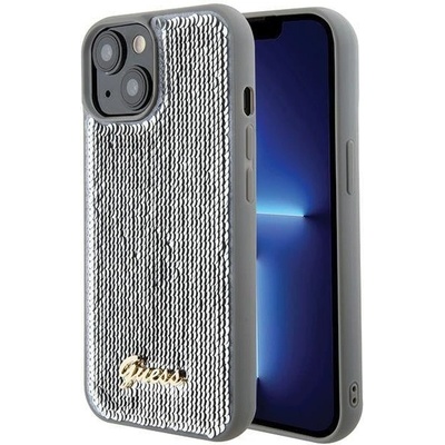 GUESS Кейс Guess Sequin Script Metal за iPhone 15, сребрист (3666339173159)