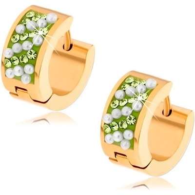 Šperky eshop ocelové náušnice zlaté barvy světle zelené kamínky bílé kuličky S78.20