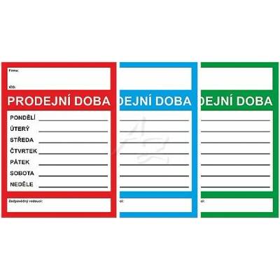 plastová cedulka, "Prodejní doba" A4