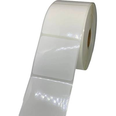 Plastová Etiketa 40 mm x 40 mm, Polypropylén, Biela, Dutinka 40 mm, 1000 ks/kotúč, Permanentné lepidlo, Priemer kotúča 93 mm