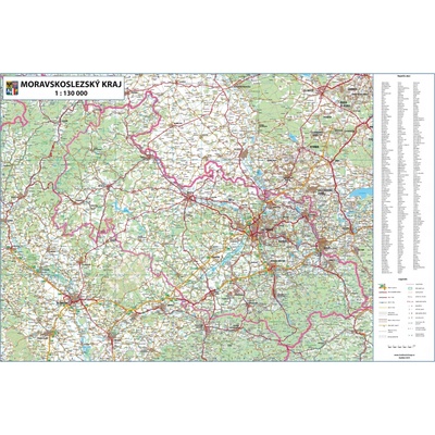 Excart Maps Moravskoslezský kraj - nástěnná mapa 135 x 90 cm Varianta: bez rámu v tubusu, Provedení: laminovaná mapa v lištách