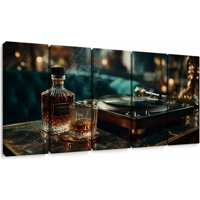 5-dielny obraz elegancia whisky a gramofónu
