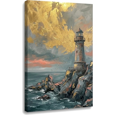 Obraz majáka na rozbúrenom mori na plátne – s ručne maľovanými detailmi - 80x120 cm