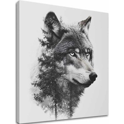 Obraz na plátne Vlčí pohľad - moderný čiernobiely motív - 100x100 cm