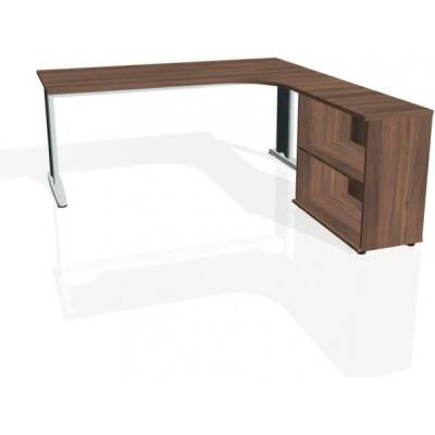 Hobis Pracovný stôl Flex, ergo, ľavý, 180x75,5x200,0 (80x40) cm, orech/kov