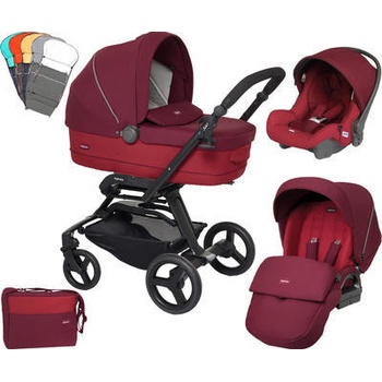 Inglesina Trilogy Set Comfort Touch Quad Black Eko-kůže 2017 + autosedačka RBR ruby red