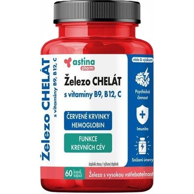 Astina Železo CHELÁT s vitaminy B9 B12 C 60 kapsúl