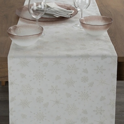 Eurofirany Vianočný behúň FLASH zo žakárovej látky s motívom strieborných vločiek strieborná Polyester 40x140 cm