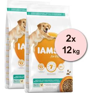 Iams кучешка храна за възрастни с ниско съдържание на мазнини, пиле 2 x 12 кг