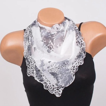 Image 1 of Нежно фишу в бяло със сиви орнаменти