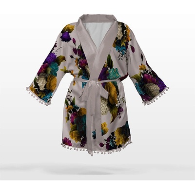 Takoy Panel se střihem L šifon/silky kimono melancholie kytice na béžové