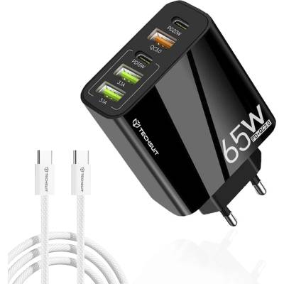Techsuit - Премиум стенно зарядно PentaXPower (CHC2) - Включен кабел Type-C, 3x USB QC 3.0, 2x Type-C PD 20W, 65W, 1m - Черен