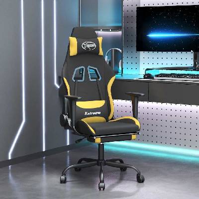 vidaXL Masážní herní židle s podnožkou černá a textil Světle žlutá [345486]