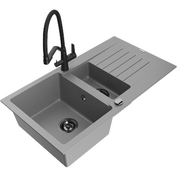Mexen Matias гранитна мивка 1, 5 камери с отцедник и кухненски смесител Duo, сив (6502-71-671701-70-B)