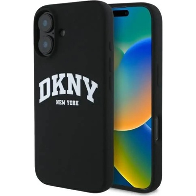 DKNY силиконов бял щампован лого MagSafe калъф за iPhone 16 - черен (3666339335106)