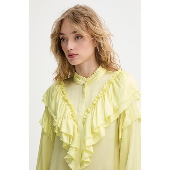 Bruuns Bazaar Риза Bruuns Bazaar дамска в жълто със стандартна кройка с права яка BBW4405 (BBW4405)