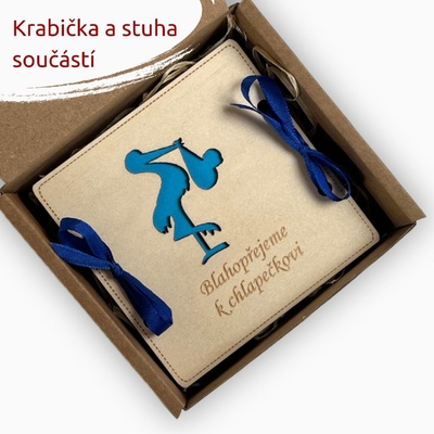 PanDatel Malé dřevěné pouzdro na peníze - NAROZENÍ DÍTĚTE - čáp