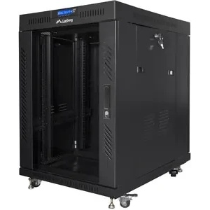 Lanberg Комуникационен шкаф, Lanberg rack cabinet 19" free-standing 15U/800x1000 (flat pack) with glass door lcd black v2 (FF01-8015-12BL) - megamag
