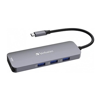 Verbatim 32151 USB C (3.2) хъб 8-порт, дължина на кабела 15 см, 1x USB C, 3x USB A, 2x HDMI, 1x SD 3.0, сив (32151)