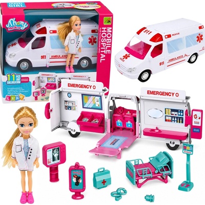Lean Toys Sanitka s bábikou a príslušenstvom – 11ks.