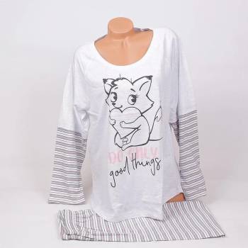 Image 1 of Бледосива макси пижама с лисиче и раиран десен