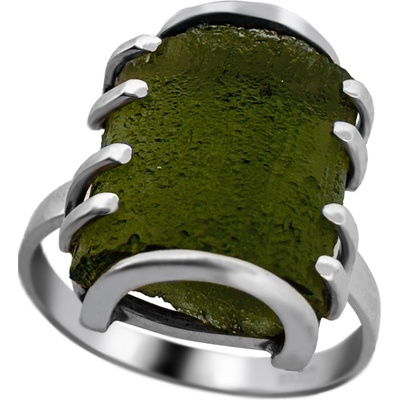 Vltavín Moldavite Stříbrný prsten s vltavínem P35 0055