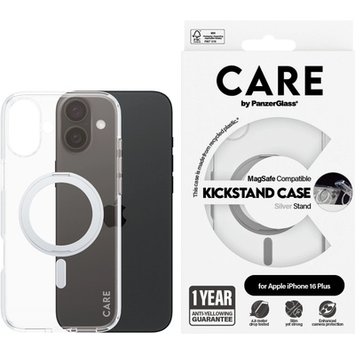 Panzer Гръб CARE by PanzerGlass за iPhone 16 Plus, Feature Case Silver Kickstand and MagSafe