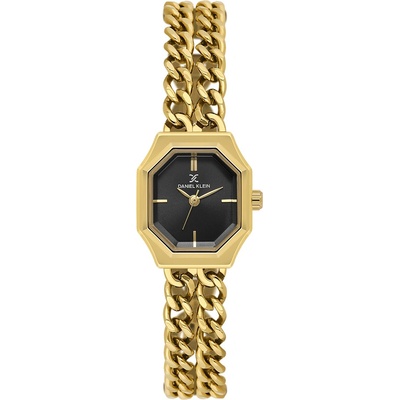 Daniel Klein DK. 1.13964-2 Premium, Дамски часовник- Правоъгълен корпус, черен циферблат, златна верижка от неръждаема стомана