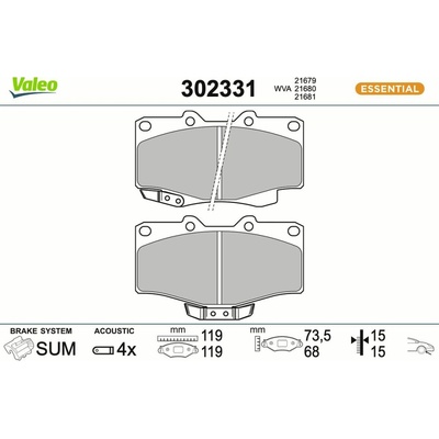 Sada brzdových destiček, kotoučová brzda VALEO 302331