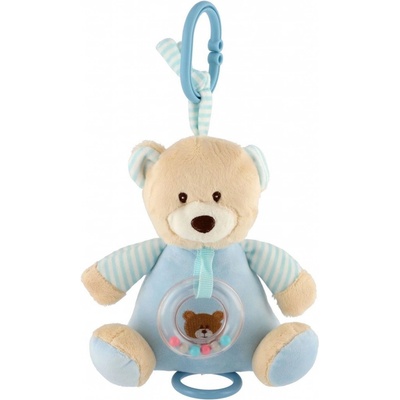 Teddies Medvěd natahovací hrací strojek plyš 18x17 cm modrý na kartě v sáčku