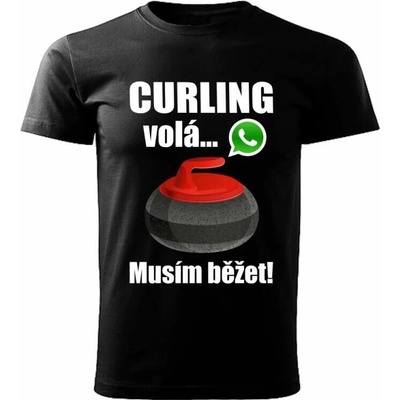 dětské tričko curling volá musím běžet černé