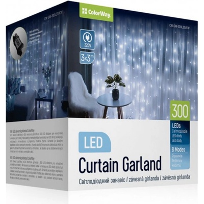ColorWay LED girlanda záves 3x3m 300LED studená biela CW-GW-300L33VCW