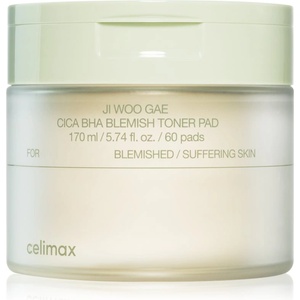 Celimax Ji Woo Gae Cica BHA Blemish Toner Pad ексфолиращи възглавнички за чувствителна кожа склонна към акне 60 бр