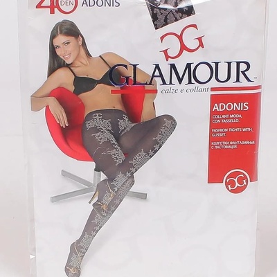 Фигурален чорапогащник в черно с розови орнаменти 40 den