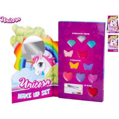 Unicorn make-up paletka s očnými tieňmi 4 ks, trblietkami na oči 3 ks, leskami na pery 4 ks na karte 12 ks v PDQ