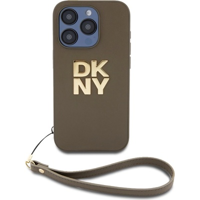 DKNY PU Leather Stack Logo Wrist Strap pre Apple iPhone 15 Pro, zelená