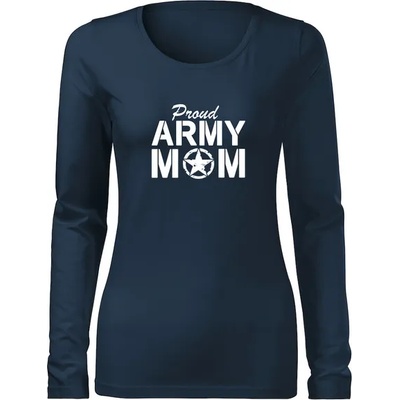 DRAGOWA Slim дамска тениска с дълъг ръкав, Army Mom, тъмносиня 160g/m2 (6005)