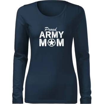 DRAGOWA Slim дамска тениска с дълъг ръкав, Army Mom, тъмносиня 160g/m2 (6005)