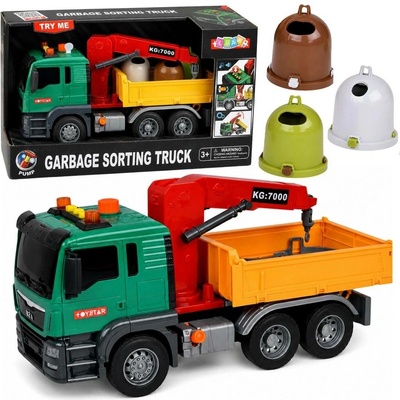 Lean Toys Dětské popelářské auto s jeřábem, světly a zvuky + kontejnery na třídění odpadu