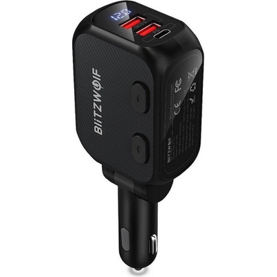 BlitzWolf Car Charger with Splitter - зарядно за кола с 2xUSB-A и 1xUSB-C изходи и два допълнителни извода за запалка (черен)
