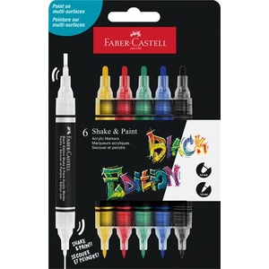 Faber-Castell Комплект маркери за декорация, 1, 0/3, 0 мм, с два края, акрилни, FABER-CASTELL "Shake&Paint", 6 различни цвята 285507 (285507)