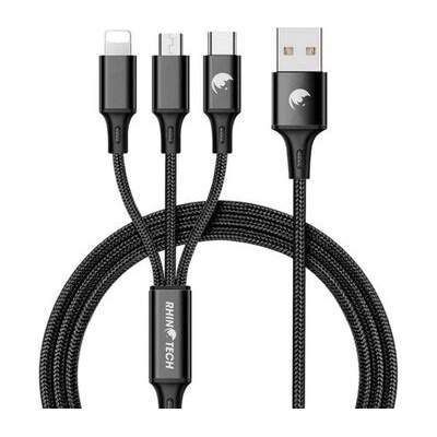 RhinoTech RTACC321 3v1 USB-A (M) - MicroUSB (M) amp, USB-C (M) amp, Lightning (M), 1,2m, černý