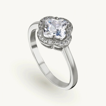 SilveAmo Stříbrný prsten Jetel s bílým zirkonem ve tvaru čtyřlístku- KK2F2042 18