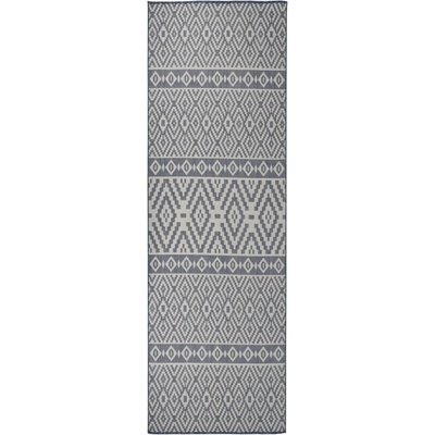 vidaXL Градински плоскотъкан килим, 80x250 см, сини шевици (340835)