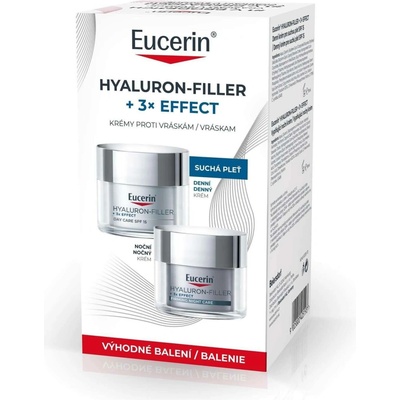 Eucerin Hyalluron Filler + 3× Effect denní krém pro suchou pleť SPF 15 50 ml + Eucerin Hyalluron Filler + 3× Effect vyplňující noční krém 50 ml dárková sada