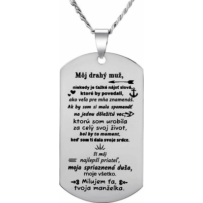 Silvego Oceľový prívesok s retiazkou dog tag pre mužov s nápisom: Möj drahý muž... RRC0386N-SK