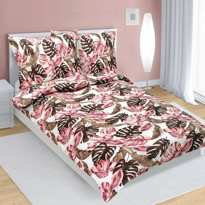 Bellatex krep obliečky Monstera ružová 140x220 70x90