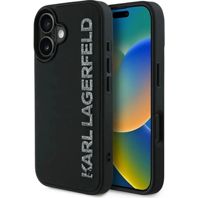 KARL LAGERFELD HC 3D гумен удължен блестящ калъф за iPhone 16 - черен (3666339357009)