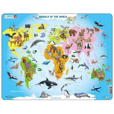 Larsen - Пъзел: Образователен - "Животните в света" - 28 части, голям