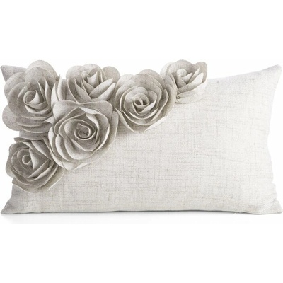 Takoy Povlak na polštář 30x50 cm béžový s přírodní vazbou s 3D růžemi FLORES 7-HF-485304 | 30 x 50 cm